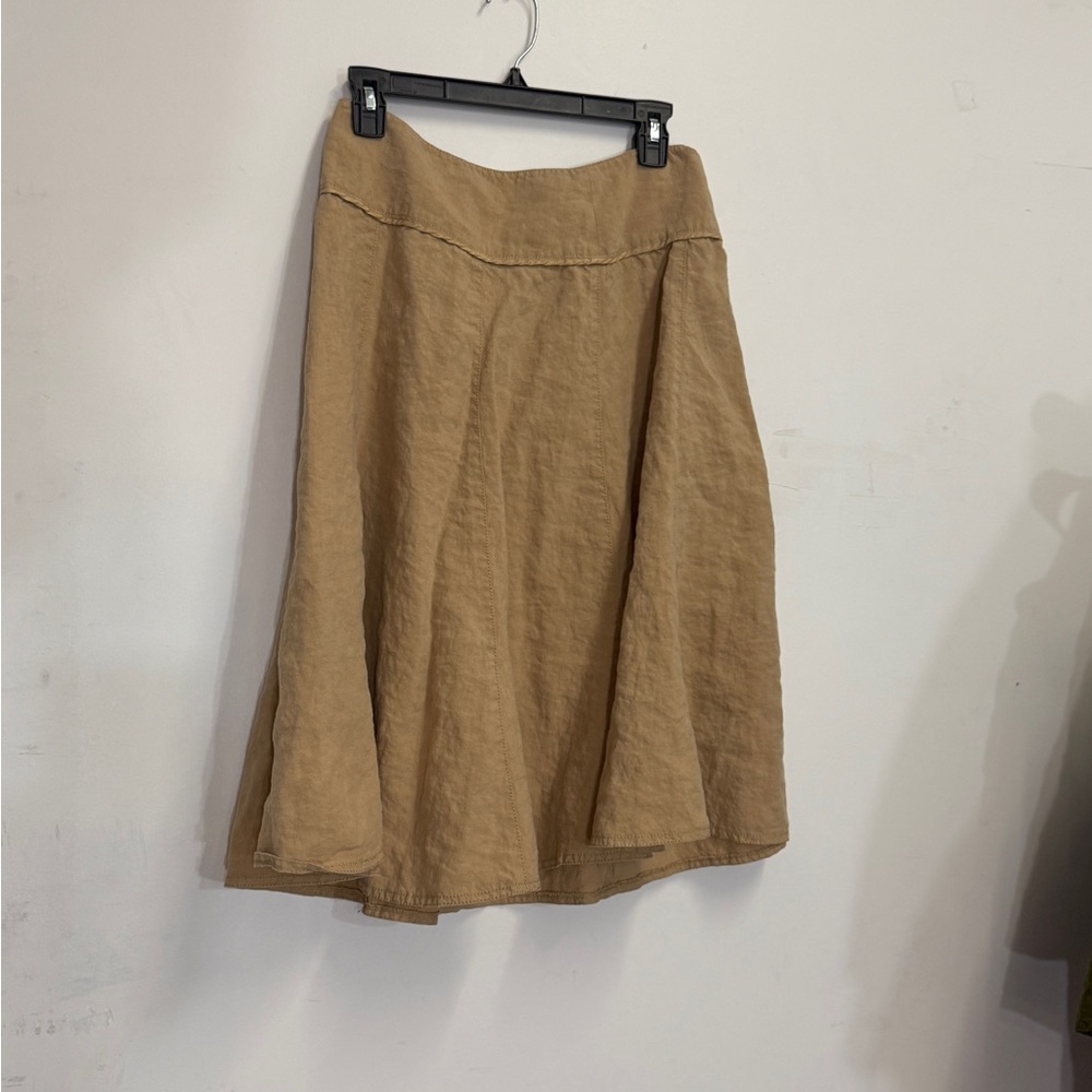 DKNY 100%Linen Midi Skirtside zip up brown skirt vintage linen minimalist
